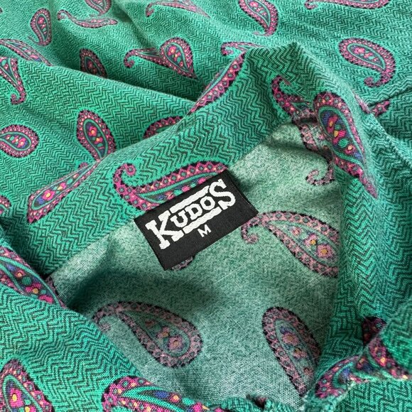 Vintage 90s Kudos Green Paisley Button Up Shirt Men’s Medium Long Sleeve - Picture 5 of 6